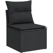 vidaXL 9-tlg. Garten-Sofagarnitur mit Kissen Schwarz Poly Rattan