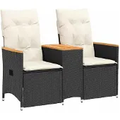 vidaXL Gartensofa 2-Sitzer Verstellbar mit Tisch Schwarz Poly Rattan