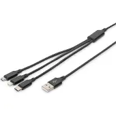 Digitus 3-in-1 USB-Ladekabel, 1m, 1 m, USB A, USB C, Schwarz