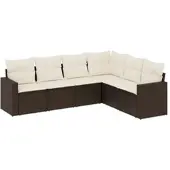 vidaXL 6-tlg. Garten-Sofagarnitur mit Kissen Braun Poly Rattan