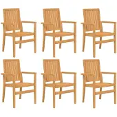 vidaXL Gartenstühle 6 Stk. Stapelbar 56,5x57,5x91 cm Massivholz Teak
