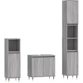 vidaXL 3-tlg. Badmöbel-Set Grau Sonoma Holzwerkstoff