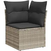 vidaXL 8-tlg. Garten-Sofagarnitur mit Kissen Hellgrau Poly Rattan