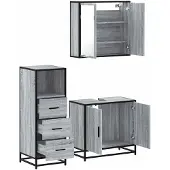 vidaXL 3-tlg. Badmöbel-Set Grau Sonoma Holzwerkstoff