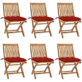 vidaXL Klappstühle mit Kissen, 6-teilig, Massivholz Teakholz