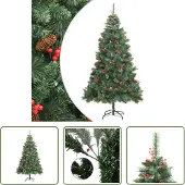 The Living Store Künstlicher Weihnachtsbaum Klappbar mit Zapfen & Beeren 240 cm