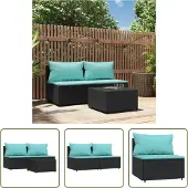 The Living Store 3-tlg. Garten-Lounge-Set mit Kissen Schwarz Poly Rattan