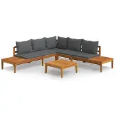 vidaXL 4-tlg. Garten-Lounge-Set mit Dunkelgrauen Kissen Akazienholz