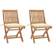 vidaXL Klappstühle 2 Stk. mit Cremen Kissen Teak Massivholz