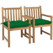 vidaXL Gartenstühle 2 Stk. mit Grünen Kissen Massivholz Teak