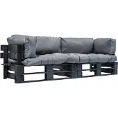 vidaXL 2-tlg. Outdoor-Sofa-Set Paletten mit Kissen in Grau Kiefernholz