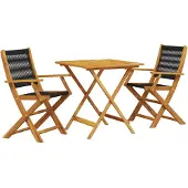 vidaXL 3-tlg. Bistro-Set Schwarz Polypropylen und Massivholz