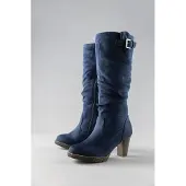 Aniston SHOES Stiefel , Damen, Gr. 38, wärmend, Normalschaft, blau (navy), Textil, Veloursleder, Schuhe Stiefel, mit Raffungen am slouchy Schaft