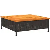 vidaXL Gartentisch Schwarz 70x70x25 cm Rattan und Akazienholz
