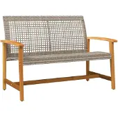 vidaXL Gartenbank Grau 112 cm Poly Rattan und Akazienholz
