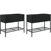 vidaXL Hochbeete mit Ablage 2 Stk. Schwarz 90x40x75 cm Poly Rattan