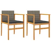 vidaXL Gartenstühle mit Kissen 2 Stk. Grau Poly Rattan Massivholz
