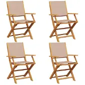 vidaXL Klappstühle, 4er-Set, taupefarbener Stoff und Massivholz