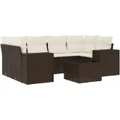 vidaXL 7-tlg. Garten-Sofagarnitur mit Kissen Braun Poly Rattan