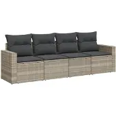 vidaXL 4-tlg. Garten-Sofagarnitur mit Kissen Hellgrau Poly Rattan
