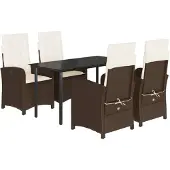 vidaXL 5-tlg. Garten-Essgruppe mit Kissen Braun Poly Rattan
