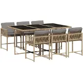 vidaXL 7-tlg. Garten-Essgruppe mit Kissen Beigemischung Poly Rattan