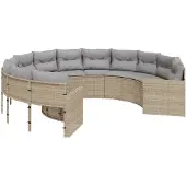 vidaXL Gartensofa mit Kissen Rund Beige Poly-Rattan