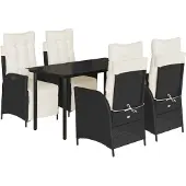 vidaXL 5-tlg. Garten-Essgruppe mit Kissen Schwarz Poly Rattan