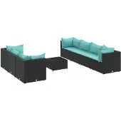 vidaXL 8-tlg. Garten-Lounge-Set mit Kissen Schwarz Poly Rattan