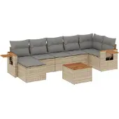 vidaXL 8-tlg. Garten-Sofagarnitur mit Kissen Beige Poly Rattan