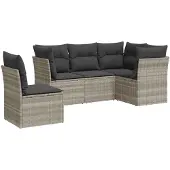 vidaXL 5-tlg. Garten-Sofagarnitur mit Kissen Hellgrau Poly Rattan