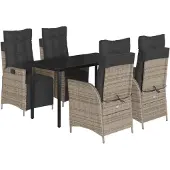 vidaXL 5-tlg. Garten-Essgruppe mit Kissen Grau Poly Rattan
