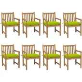 vidaXL Gartenstühle 8 Stk. mit Hellgrünen Kissen Massivholz Teak
