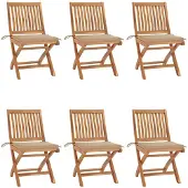 vidaXL Klappstühle mit Kissen, 6-teilig, Massivholz Teakholz
