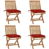 vidaXL Klappstühle mit Kissen, 4-teilig, Massivholz Teakholz