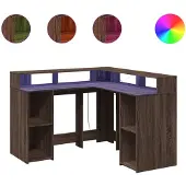 vidaXL LED-Schreibtisch Braun Eichen-Optik 130x130x91 Holzwerkstoff