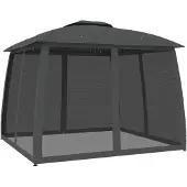 vidaXL Pavillon mit Doppeldach & Netzwänden Anthrazit 2,93x2,93m Stahl