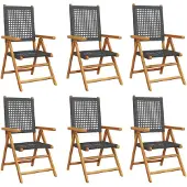 vidaXL Klappstuhl Verstellbar 6 Stk. Schwarz Poly Rattan Massivholz
