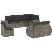 vidaXL 8-tlg. Garten-Sofagarnitur mit Kissen Grau Poly Rattan