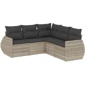 vidaXL 5-tlg. Garten-Sofagarnitur mit Kissen Hellgrau Poly Rattan