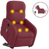 vidaXL Elektrischer Massagesessel mit Aufstehhilfe Weinrot Stoff