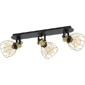 Eglo Deckenspot "SAMBATELLO", schwarz (schwarz, messingfarben), 3, Ø 15cm H: 22cm, 1 Stk., Leuchten, Deckenspot aus Stahl, Holz - exkl. E27 - 40W, Deckenspot