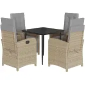 vidaXL 5-tlg. Garten-Essgruppe mit Kissen Beigemischung Poly Rattan