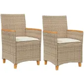vidaXL Gartenstühle mit Kissen 2 Stk. Beige Poly Rattan Massivholz