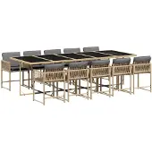 vidaXL 11-tlg. Garten-Essgruppe mit Kissen Beigemischung Poly Rattan