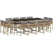 vidaXL 13-tlg. Garten-Essgruppe mit Kissen Beigemischung Poly Rattan