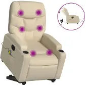 vidaXL Elektrischer Massagesessel mit Aufstehhilfe Creme Stoff