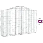 vidaXL Gabionen mit Hochbogen 2 Stk. 200x30x120/140cm Verzinktes Eisen