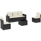vidaXL 6-tlg. Garten-Sofagarnitur mit Kissen Schwarz Poly Rattan