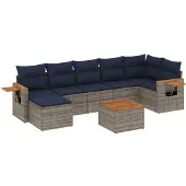 vidaXL 8-tlg. Garten-Sofagarnitur mit Kissen Grau Poly Rattan